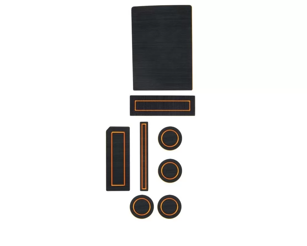 Tufskinz Interior Cup Holder Inserts Fits 2015-2016 F-150 Steering Column Shifter W/O Center Dash Speaker 8 Piece Kit In Black/Orange - FRD019-FOG-X