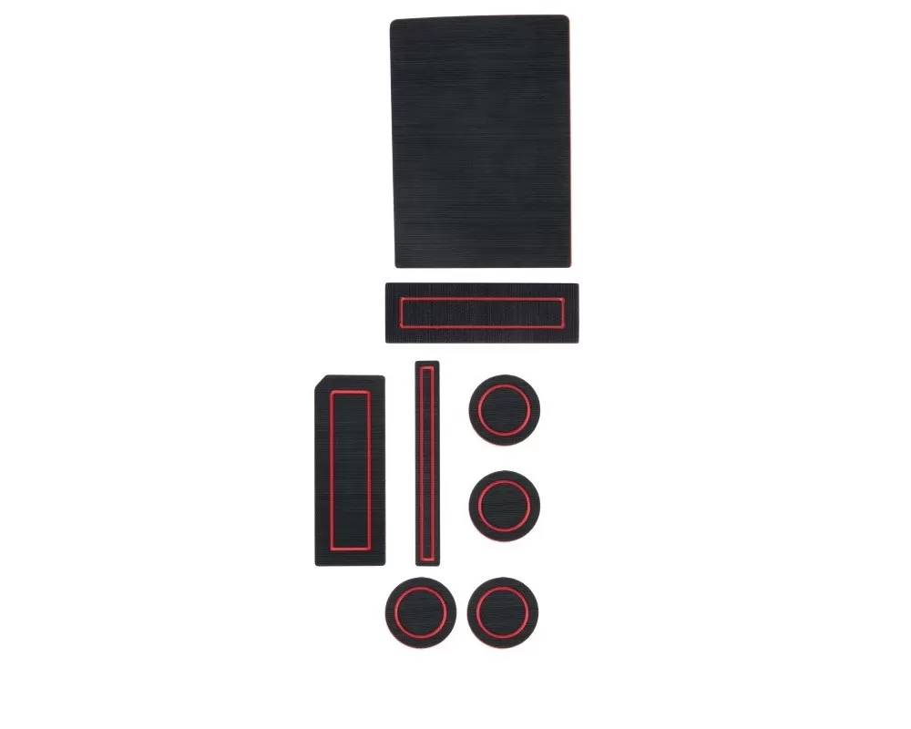 Tufskinz Interior Cup Holder Inserts Fits 2015-2016 F-150 Steering Column Shifter W/O Center Dash Speaker 8 Piece Kit In Black/Red - FRD019-FRD-X