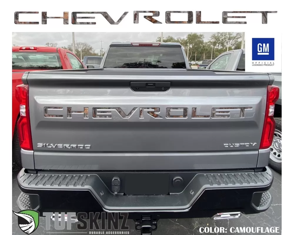 Tufskinz "Chevrolet" Tailgate Letter Inserts Fits 2019-2020 Chevrolet Silverado Silverado HD 7 Piece Kit In Camouflage - SVD003-CAM-M