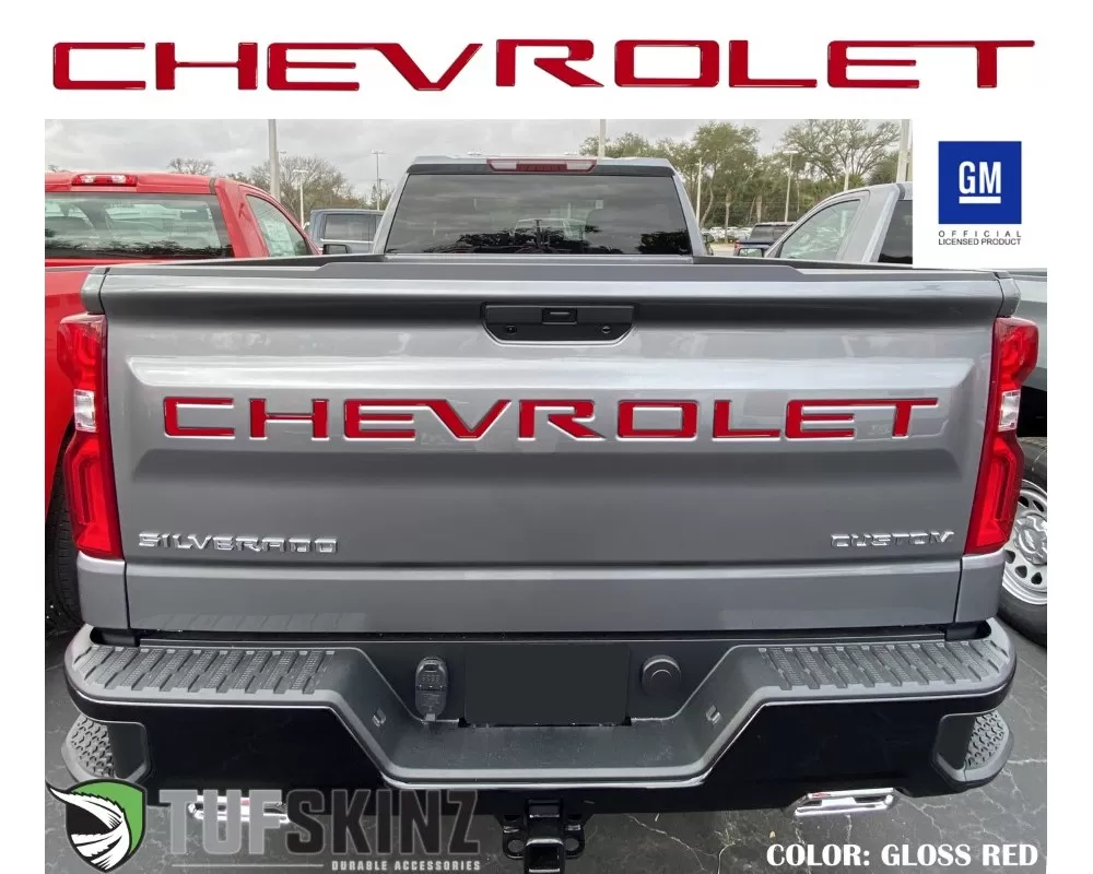 Tufskinz "Chevrolet" Tailgate Letter Inserts Fits 2019-2020 Chevrolet Silverado Silverado HD 7 Piece Kit In Gloss Red - SVD003-RED-G
