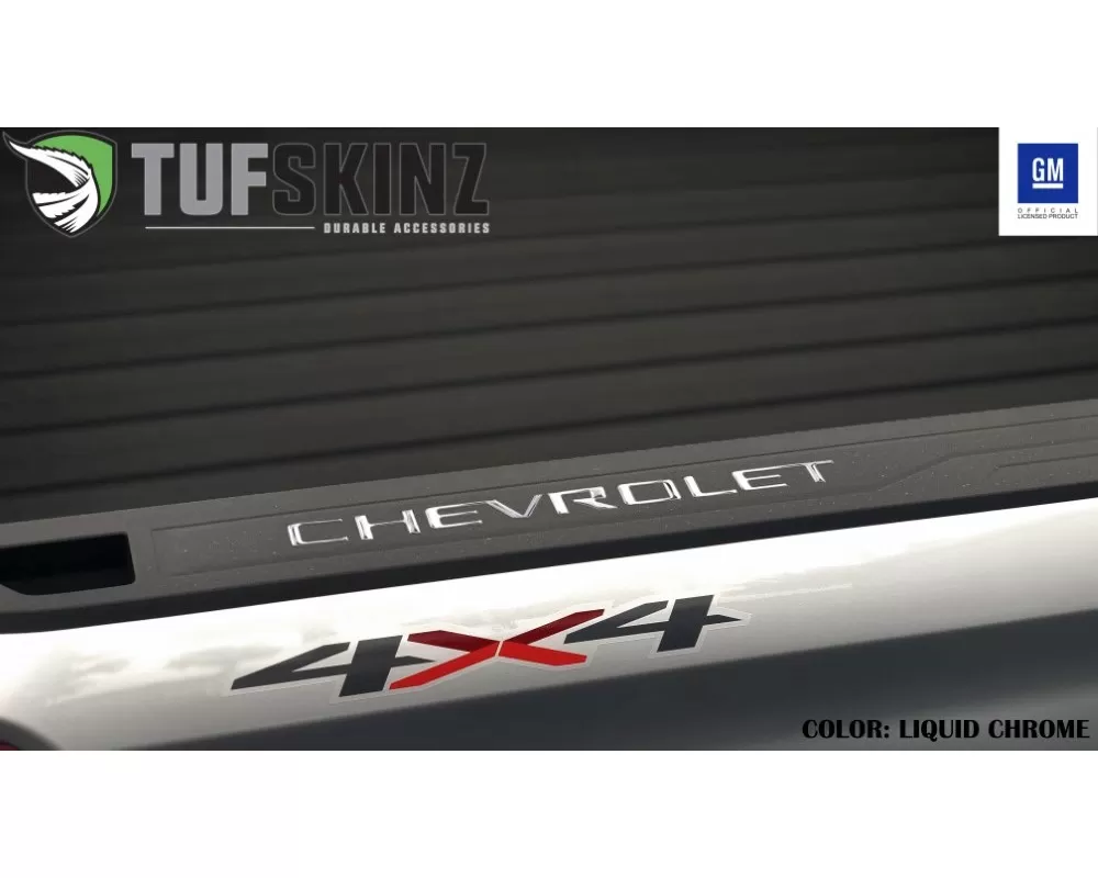 Tufskinz "Chevrolet" Bed Rail Letter Inserts(Pair) Fits 2019-2020 Chevrolet Silverado 14 Piece Kit In Liquid Chrome - SVD016-DC-G