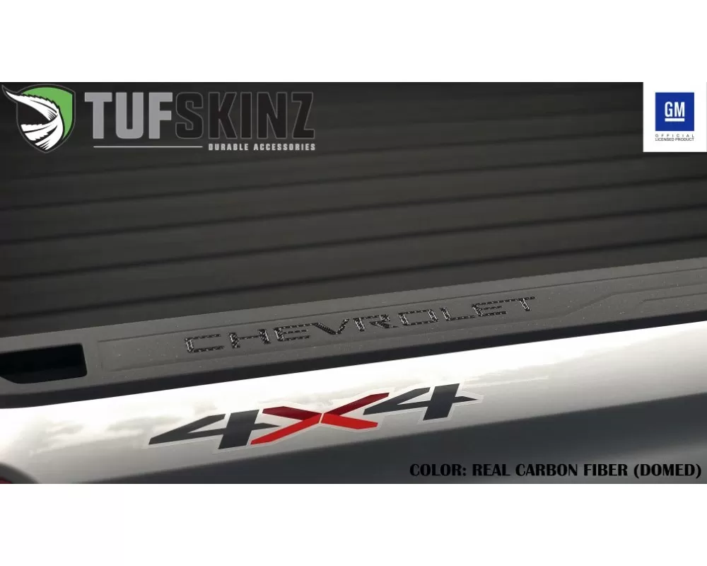 Tufskinz "Chevrolet" Bed Rail Letter Inserts(Pair) Fits 2019-2020 Chevrolet Silverado 14 Piece Kit In Real Carbon Fiber(Domed) - SVD016-DCF-G