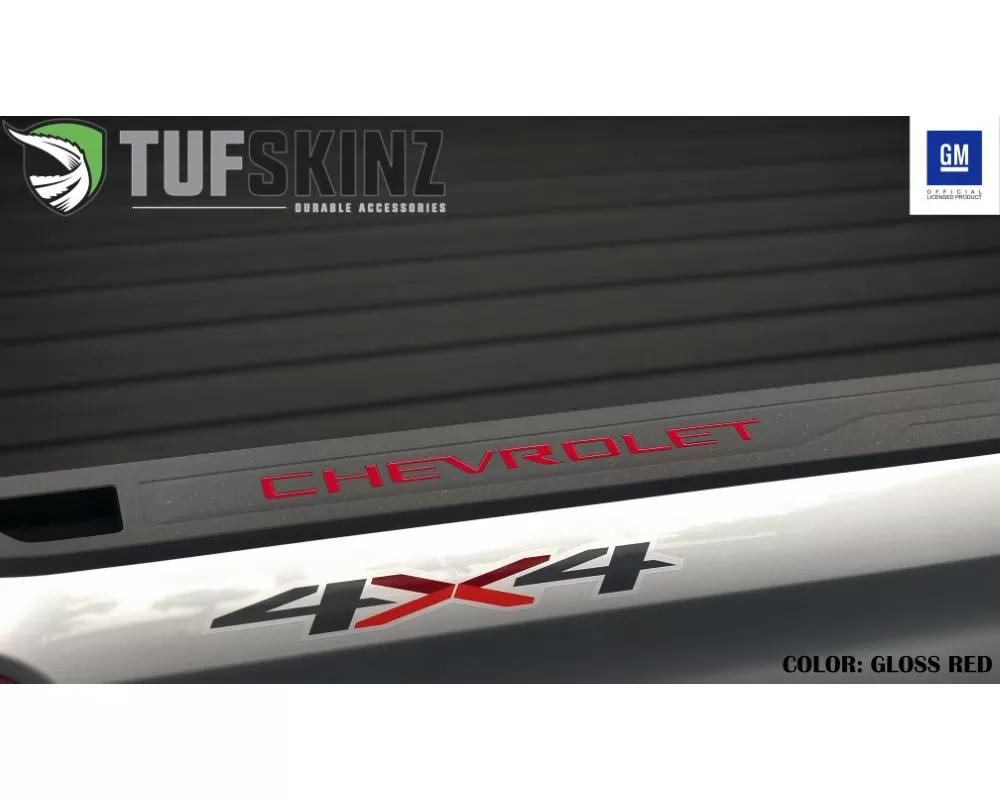 Tufskinz "Chevrolet" Bed Rail Letter Inserts(Pair) Fits 2019-2020 Chevrolet Silverado 14 Piece Kit In Gloss Red - SVD016-RED-G