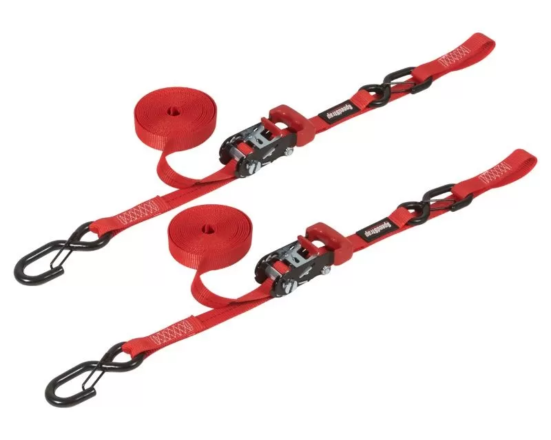 SpeedStrap 1" x 15' Ratchet Tie Down w/ Snap 'S' Hooks and Soft Tie (2 Pack) - Red - 11803-2