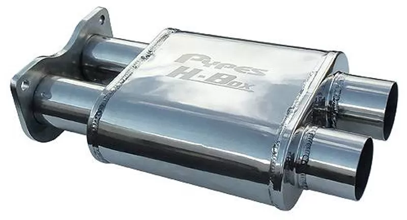 Pypes Exhaust H-Box Muffler 2.5-Inch Gaskets Clamps 304 Stainless Steel Polished Finish Replaces Center Resonator w/H-Pipe Muffler - MVH10