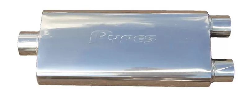 Pypes Exhaust Violator Series Muffler 3-Inch Center Inlet/2.5-Inch Dual Outlet 18-Inch L Stainless Steel - MVV70