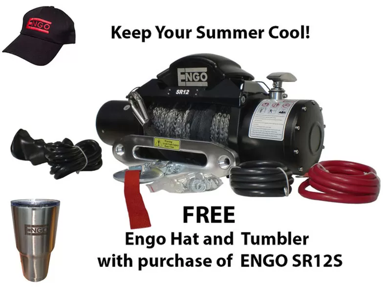 Engo Electric Winch 12,000 LB (5443kg) 12 Volt W/Synthetic Rope Black Satin Finish SR12 Model - 97-12000S