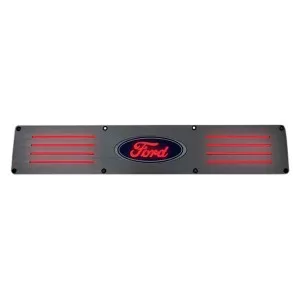 Recon Truck Accessories Billet Aluminum Door Sill Brushed Finish Ford Logo In Red Illumination - 264121RFDRD