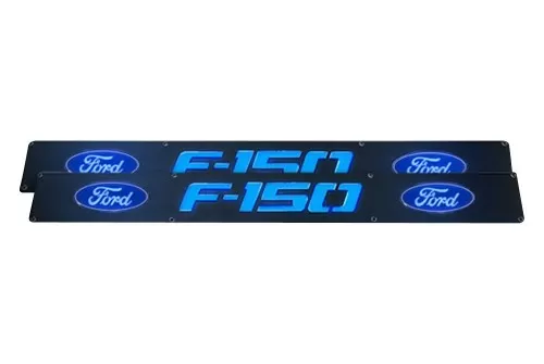 Recon Truck Accessories Billet Aluminum Door Sill Black Finish Ford F150 Logo In Blue Illumination Ford F150 09-14 - 264321FDBK