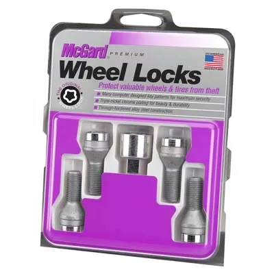 McGard Wheel Lock Bolt Set - 4pk. (Cone Seat) M12X1.75 / 19mm Hex / 28.9mm Shank Length - Chrome - 27186