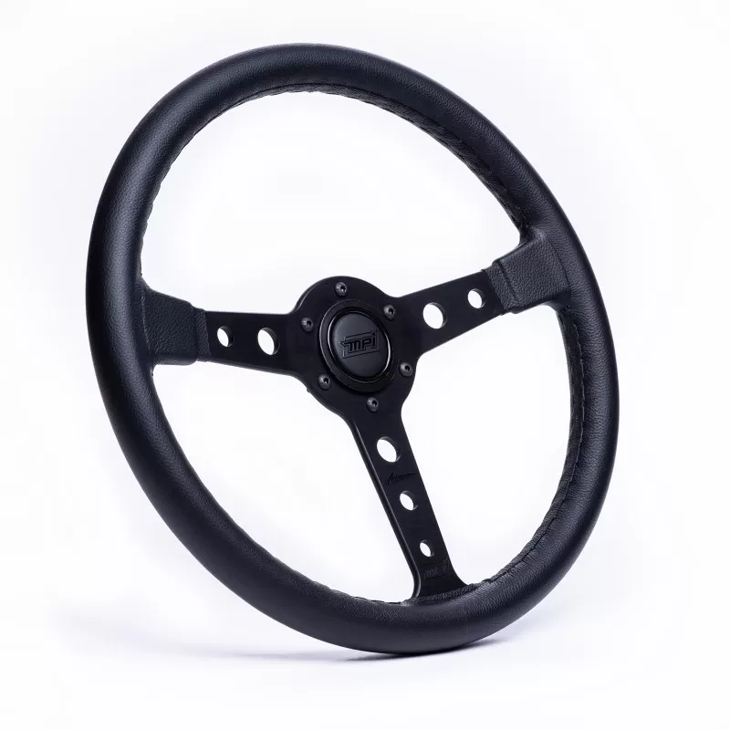 Detroit Speed Black Leather Steering Wheel MPI Autodromo 70 Series Black Center W Horn - 092570BDS