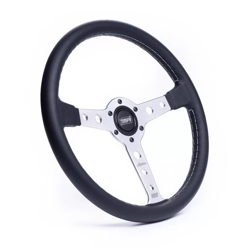Detroit Speed Black Leather Steering Wheel MPI Autodromo 70 Series Polished Center W Horn - 092570PDS