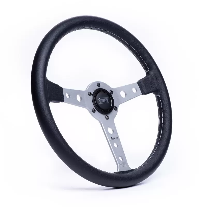 Detroit Speed Black Leather Steering Wheel MPI Autodromo 70 Series Silver Center W/Horn - 092570SDS
