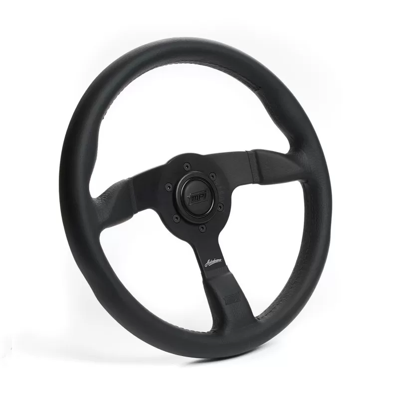 Detroit Speed Black Leather Steering Wheel MPI Autodromo 90 Series Black Center W/Horn - 092590BDS