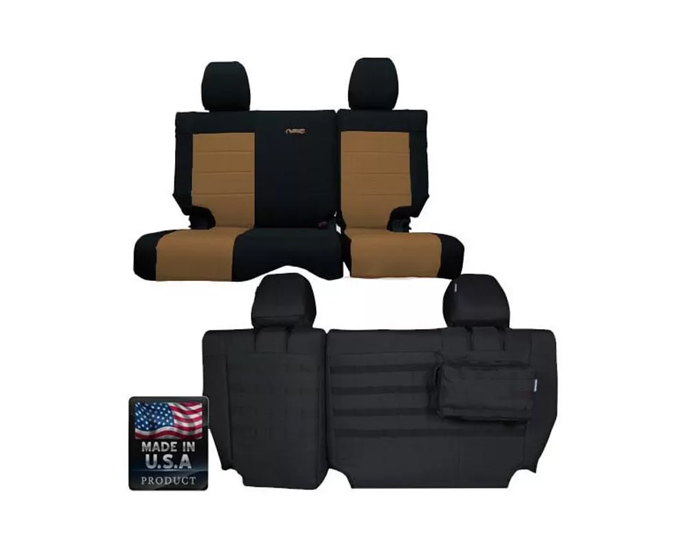 Bartact Black/Coyote Tactical Series Rear Split Bench Seat Covers Jeep Wrangler JK 4 DR 2007-2010 - JKSC0810R4BC