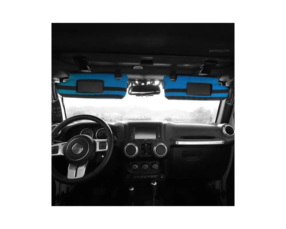 Bartact Blue Sun Visor Covers Pair w/ PALS Webbing for Molle Attachments for Visors With Mirrors Jeep Wrangler JK | JKU 2007-2018 - JKVM0718FU