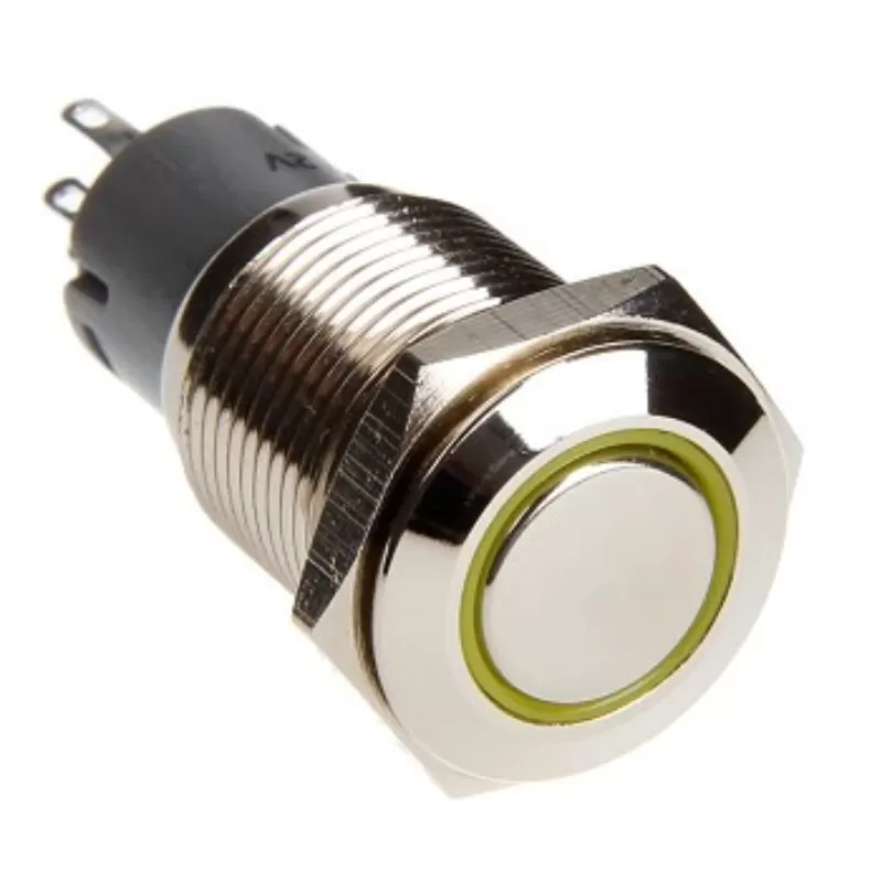 Race Sport Lighting Yellow 16mm LED 2-Position On/Off Switch Chrome Finish - RS-2P16MM-LEDY