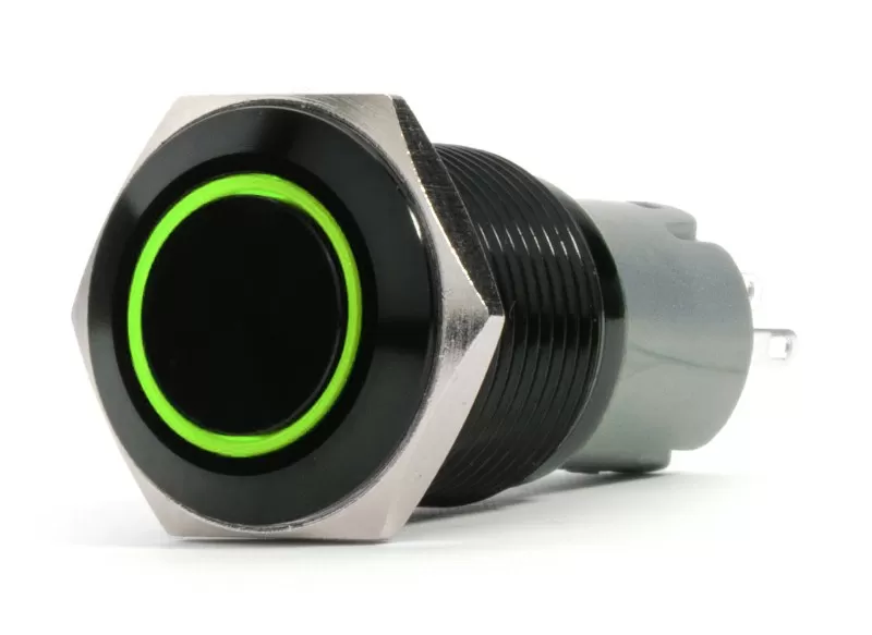 Race Sport Lighting Green LED Black Flush Mount 19mm Black Flush Mount 2-Position Switch 12 Volt - RS-B19MM-LEDG