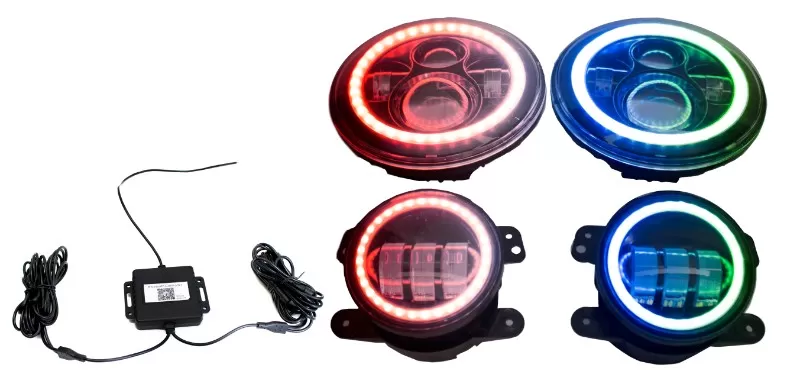 Race Sport Lighting RGB Multi-Color ColorSMART 7 inch Headlight and 4 inch Fog Light Smartphone-enabled kit Jeep Wrangler 07-16 - RS3037050