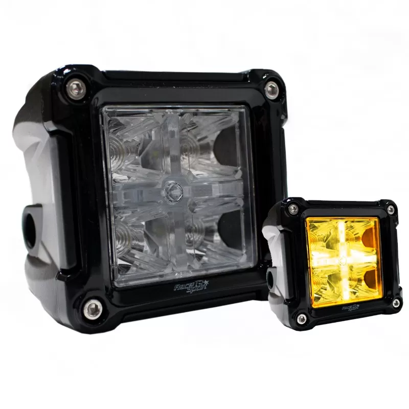Race Sport Lighting Dual Function 3x3 Cube style Hi Power LED spot light with Amber marker and turn signal light functions - RS3X3HALO