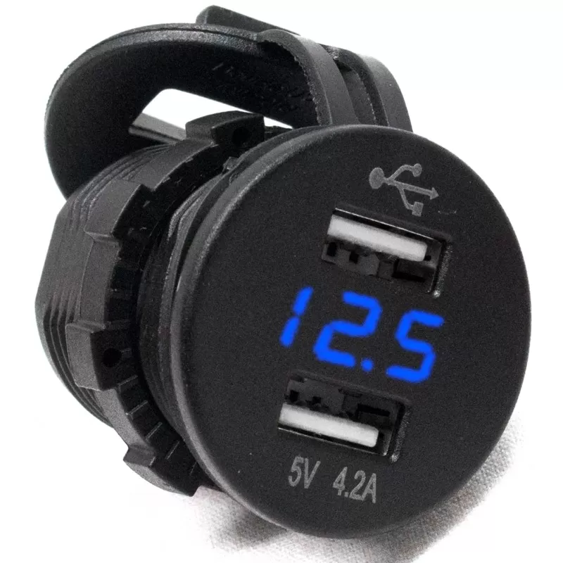Race Sport Lighting Dual Port USB 4.2 Amp with voltmeter for Round Socket Panel - RS507971B