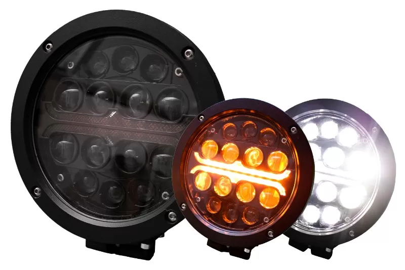 Race Sport Lighting 5x7 Blacked Out Series Sealed beam headlight conversion Kit with white DRL HALO, and Amber Turn Signal - RS57WAB
