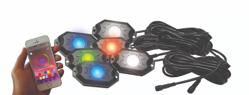 Race Sport Lighting   6-POD RGB+W Hi-Power Rock Light Bluetooth Kit - RS6PRGBW