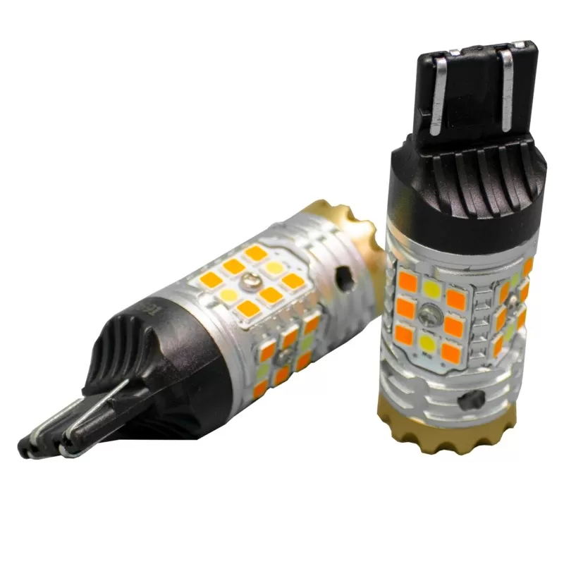 Race Sport Lighting White-Amber 7443 No-Rapid Flash Canbus Turn signal LED Bulbs Switchback 1,860 Lumens Epistar 3030 Pair - RS7443SBWA