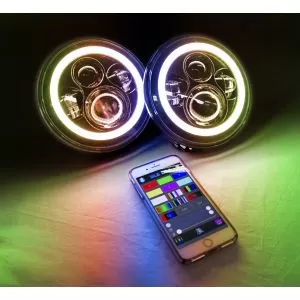 Race Sport Lighting H4 ColorSMART RGB Multi-Color Halo & Plug-&-Play 7 Inch LED Projector Kit 4x10 Watt High-Low Beam Pair - RS7RGBH2