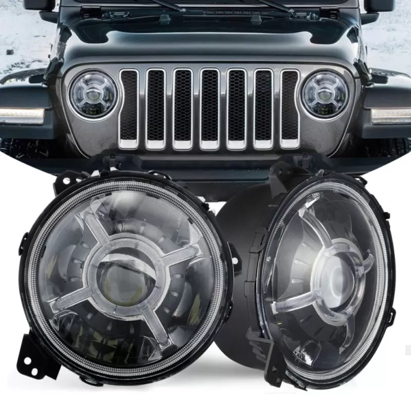 Race Sport Lighting 9 Inch Adjustable Angle Beam 108-Watt headlight DRL Functions Jeep Wrangler JL 18-19 - RS9JLAAH