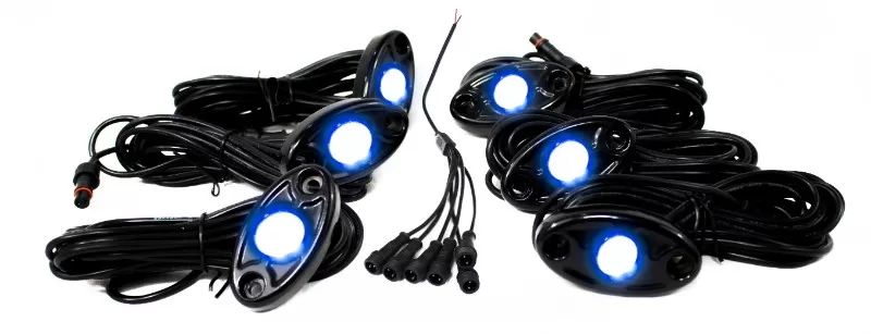 Race Sport Lighting Blue 6 LED Glow Pod Kit with Brain Box IP68 12V with All Hardware - RSLD6KITB