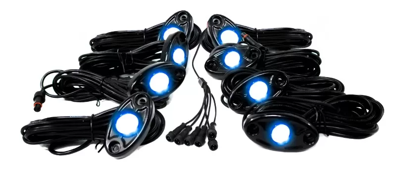 Race Sport Lighting Blue 8 LED Glow Pod Rock Light Kit with Brain Box IP68 12V - RSLD8KITB