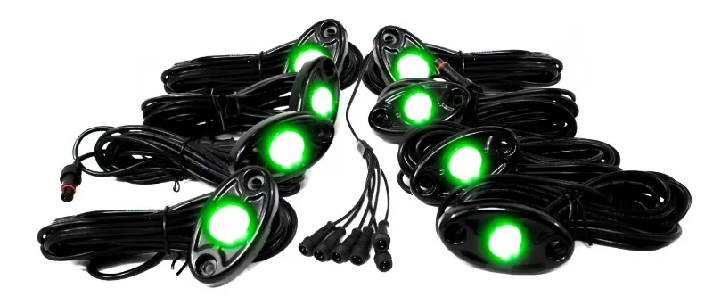Race Sport Lighting Green 8 LED Glow Pod Rock Light Kit with Brain Box IP68 12V - RSLD8KITG