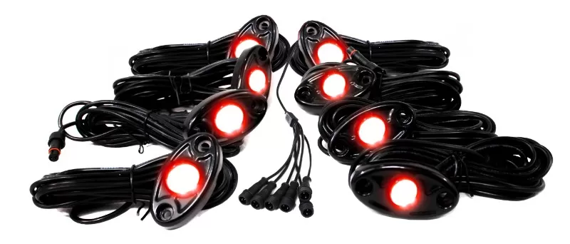 Race Sport Lighting Red 8 LED Glow Pod Rock Light Kit with Brain Box IP68 12V - RSLD8KITR