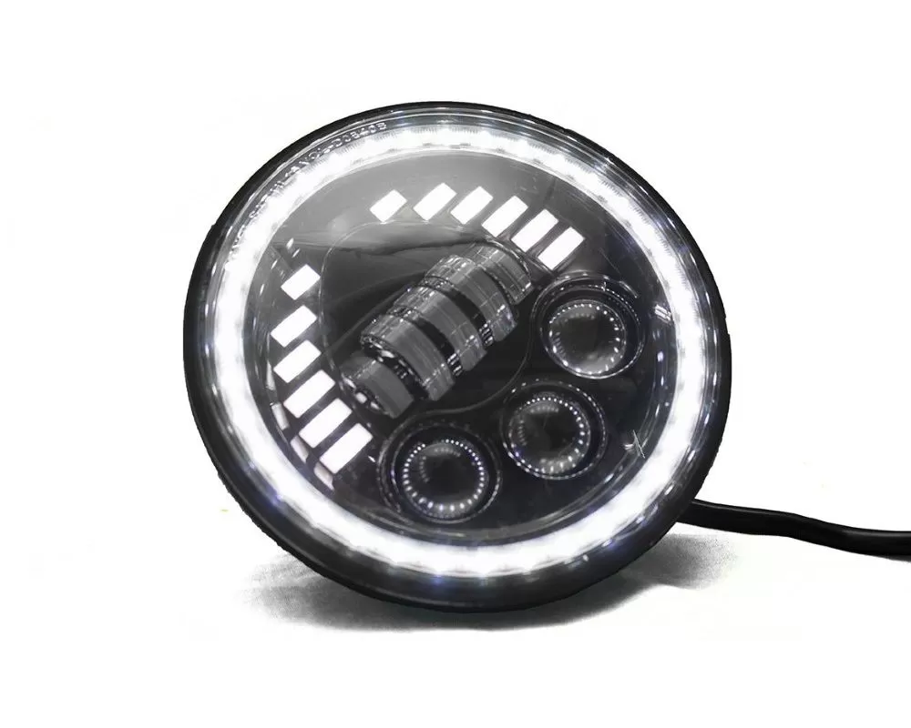 Race Sport Lighting 7" 60W LED Sealed Beam Conversion Headlights w/ Amber|White DRL Turn Signal - Single - RS8061WA-S