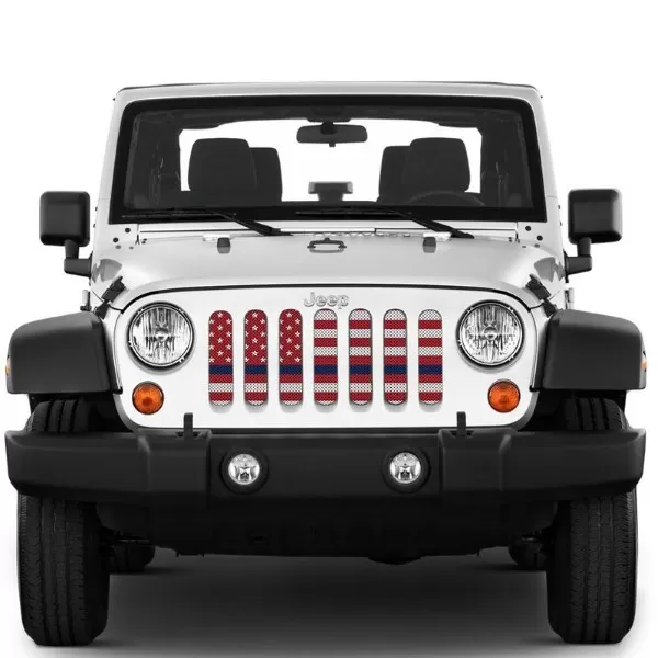 Under The Sun Inserts White Red Thin Blue Line Grill Inserts Jeep Wrangler JK 2008-2018 - INSRT-WHTREDTBL-JK