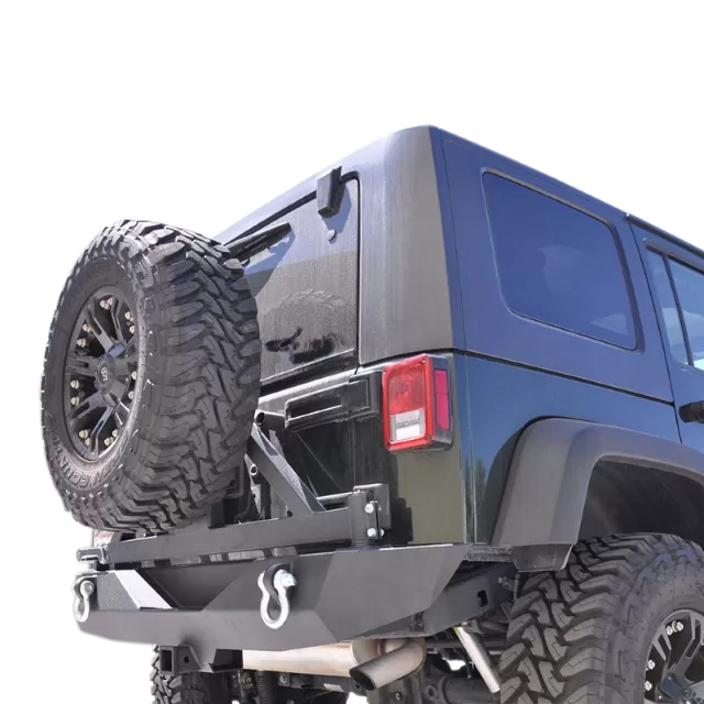 DV8 Offroad Black Rear Bumper w/Tire Carrier and Black Aluminum Handle 2007-2018 Jeep Wrangler JK - RBSTTB-01
