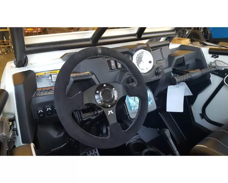 Madigan Motorsports Steering Wheel Seude w/Silver Stitching Can-Am Maverick X3 | Polaris RZR XP1000 - MAD-SW-S-BS