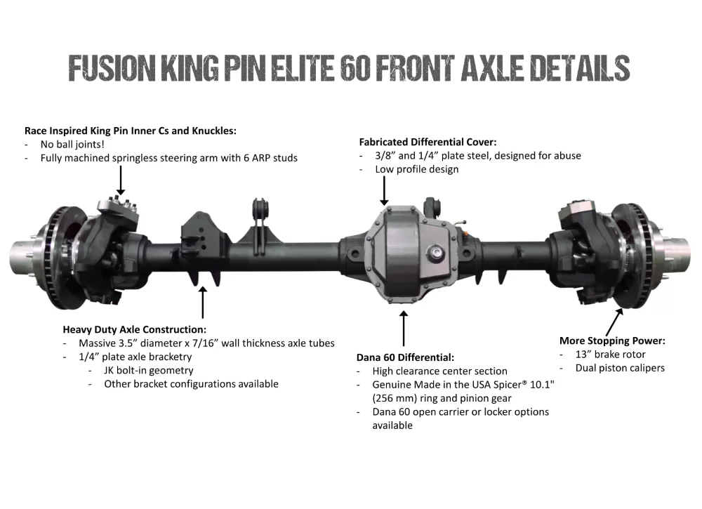 Jeep JK Axle Assembly Fusion Elite 60/Big Tube 14 Bolt Package 07-18 Wrangler JK Gear Ratio 4.88 ARB Air Locker/13 Bolt Kit Fusion 4x4 - FUS-KPFF13-JK-ARB-488