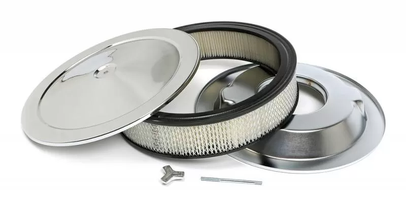 Trans-Dapt Performance MUSCLE CAR-STYLE Air Cleaner Set; 14 in. Dia, 3 in. Tall, 5-1/8 in. Neck-CHROME - 2195