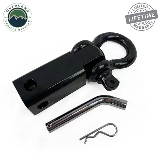 Overland Vehicle System Receiver Mount Recovery Shackle 3/4" 4.75 Ton With Dual Hole Black and Pin and Clip - 19109901