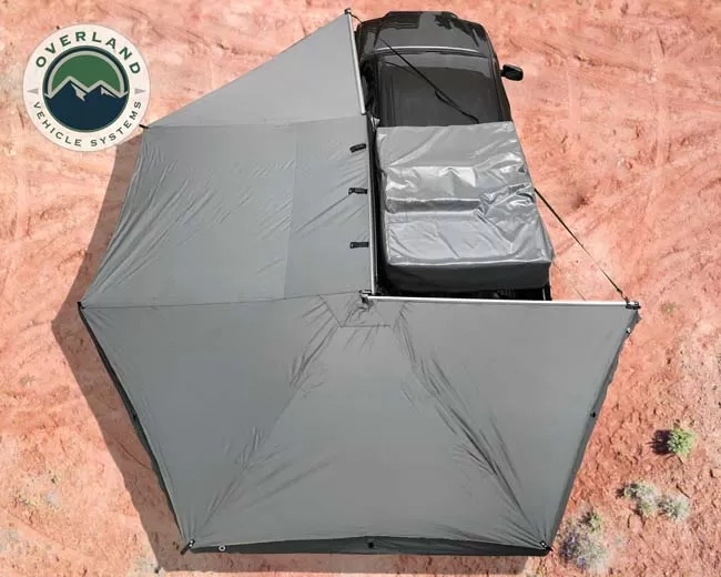 Overland Vehicle System Nomadic Awning 270 Dark Gray Cover With Black Transit Cover Driver Side and Brackets - 19519907