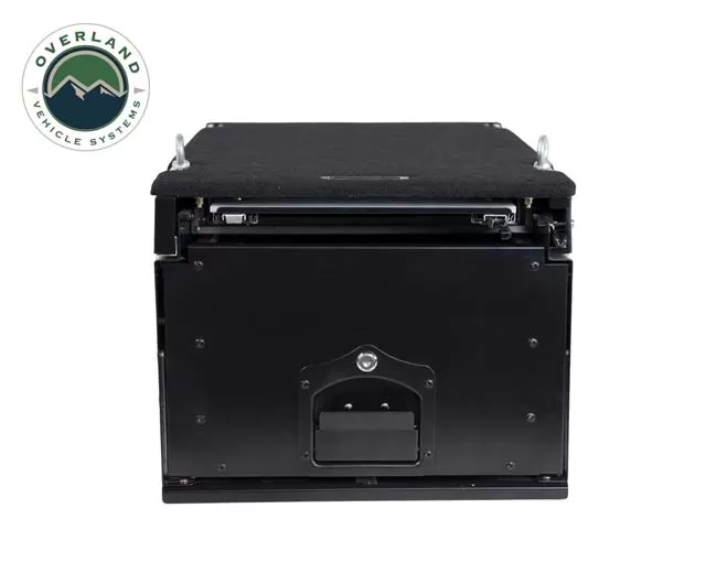 Overland Vehicle System Cargo Box With Slide Out Drawer and WorKing 4WD Station Size Black Powder Coat - 21010201