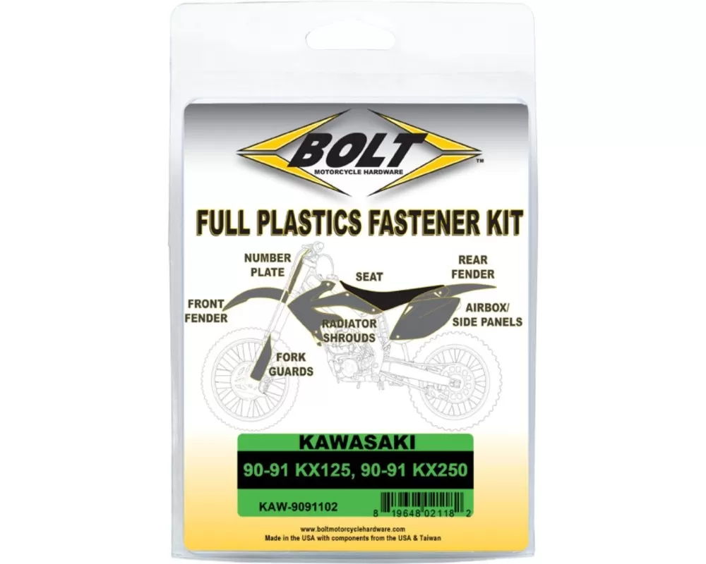 Bolt Motorcycle Full Plastic Fastener Kawasaki KX 125 | 250 1990-1991 - KAW-9091102