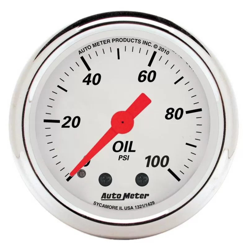 AutoMeter GAUGE; OIL PRESS; 2 1/16in.; 100PSI; MECH; ARCTIC WHITE - 1321