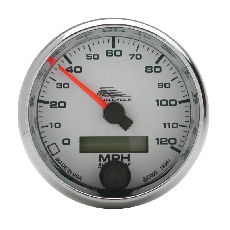 AutoMeter GAUGE; SPEEDO; 2 5/8in.; 120 MPH; ELEC; WHITE; PRO-CYCLE - 19341