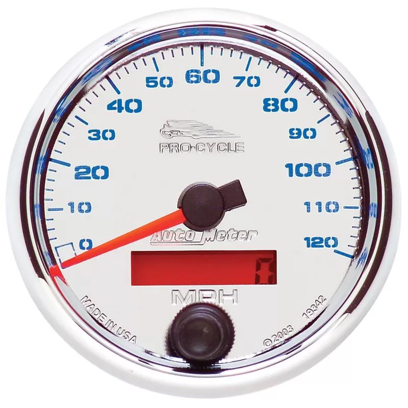 AutoMeter GAUGE; SPEEDO; 2 5/8in.; 120 MPH; ELEC; CHROME; PRO-CYCLE - 19342