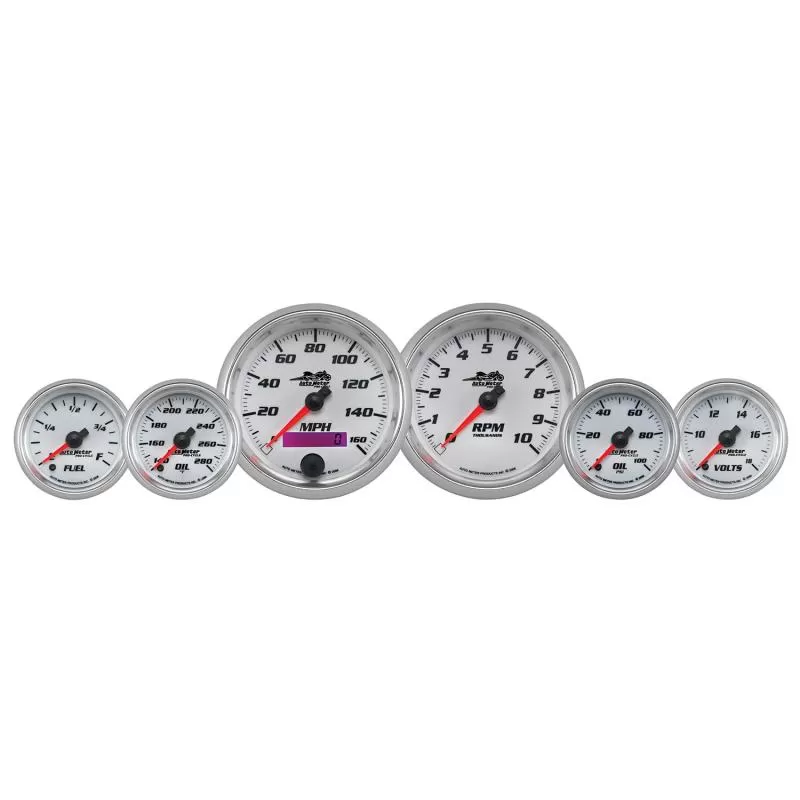 AutoMeter GAUGE KIT; 6 PC. KIT; 3 3/8in./2 1/16in.; BAGGER; WHITE; PRO-CYCLE - 19701