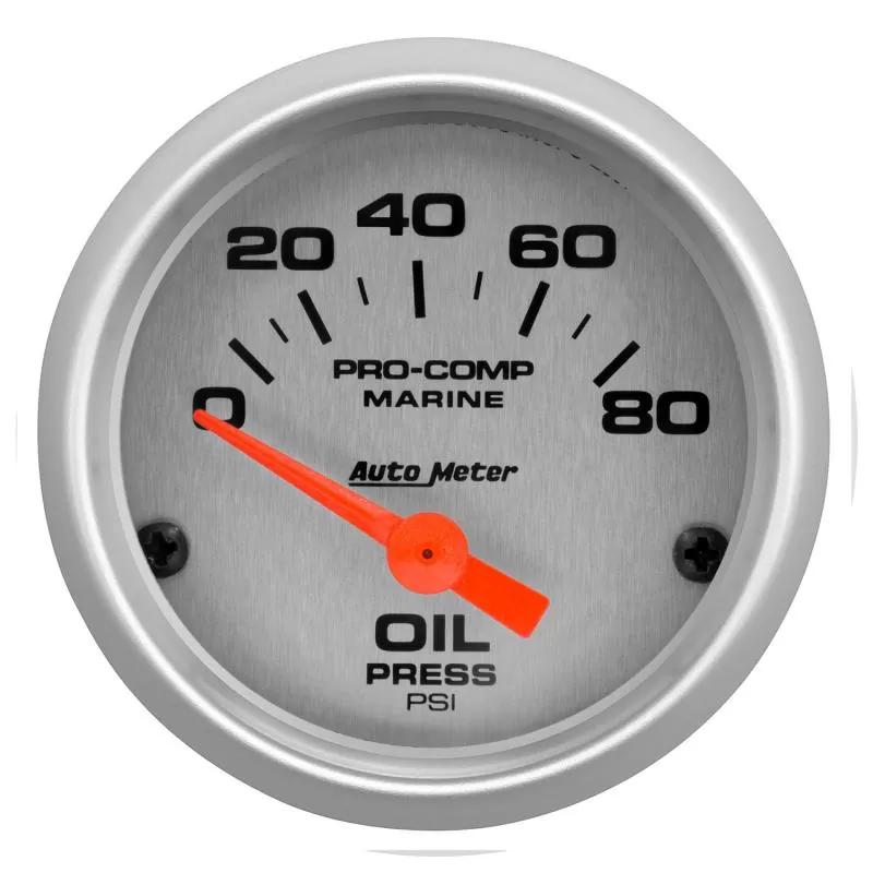 AutoMeter GAUGE; OIL PRESSURE; 2 1/16in.; 80PSI; ELECTRIC; MARINE SILVER - 200744-33