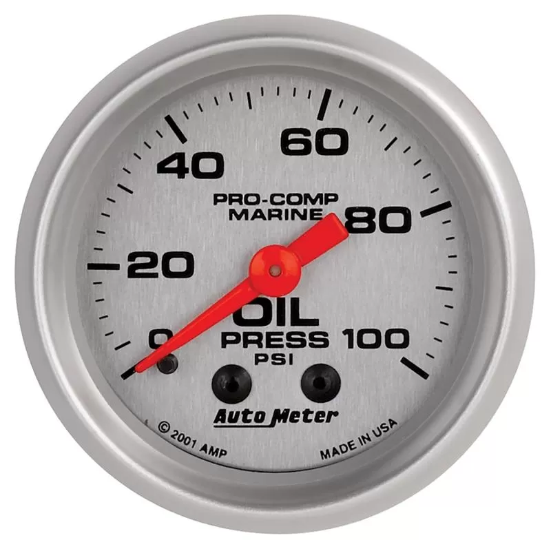 AutoMeter GAUGE; OIL PRESSURE; 2 1/16in.; 100PSI; MECHANICAL; MARINE SILVER - 200790-33